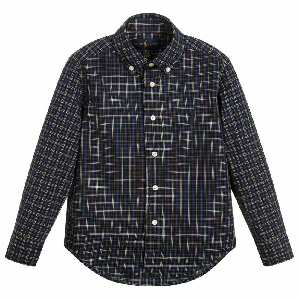 Polo Ralph Lauren Holiday Boys Plaid Cotton Long Sleeve Shirt Navy Multicolor